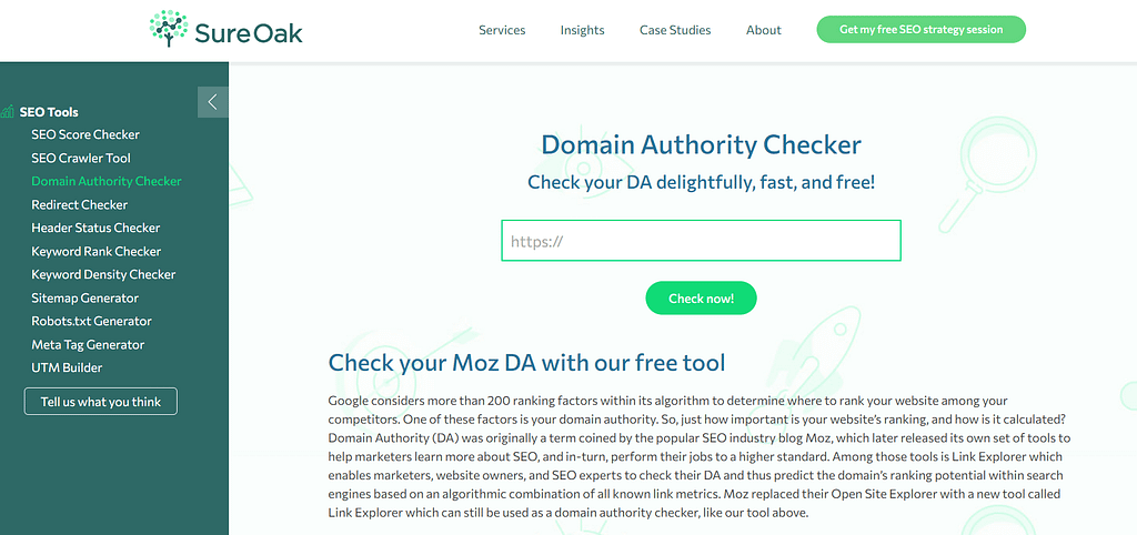 sureoak domain authority checker tool